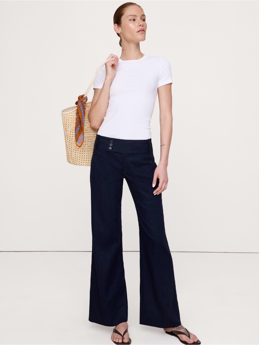 NWT Banana Republic Low Rise Wide Leg Linen Viscose Navy Blue Pant Sz 6 (#899986